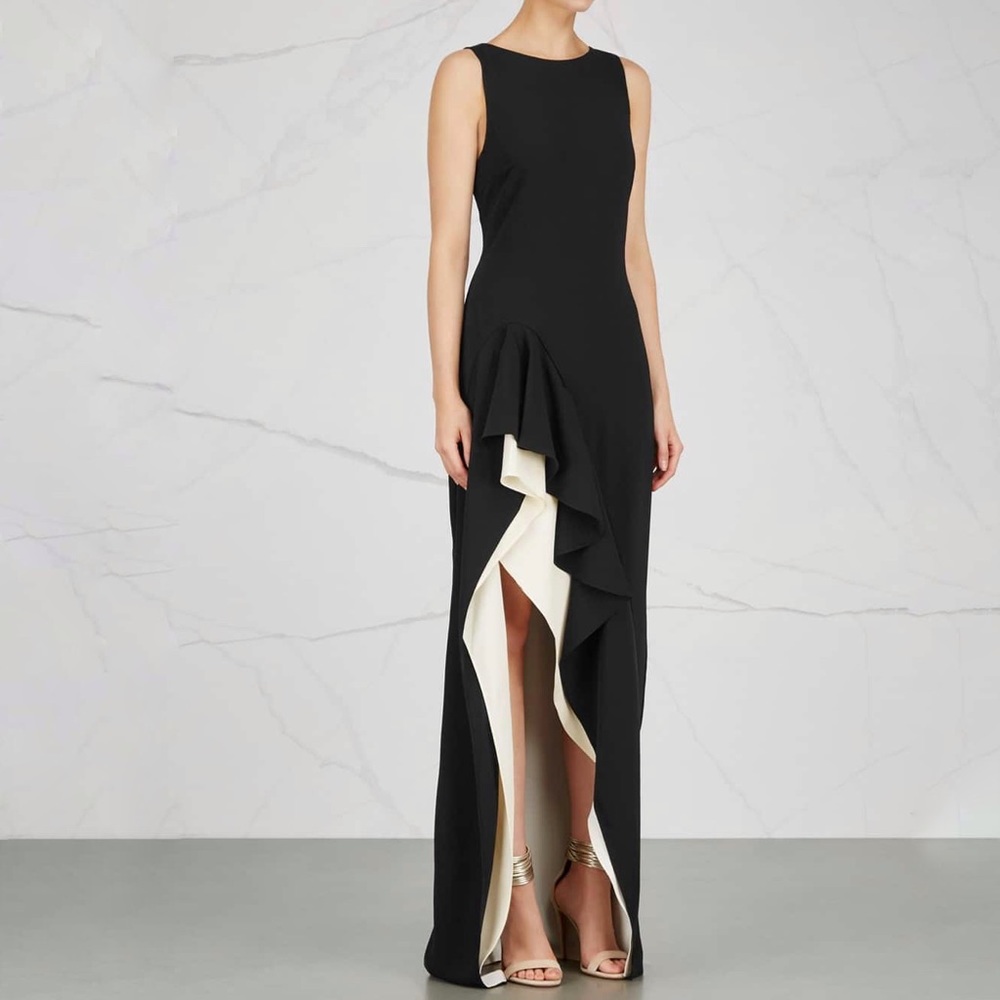 Halston Heritage Monochrome Ruffled Black Gown